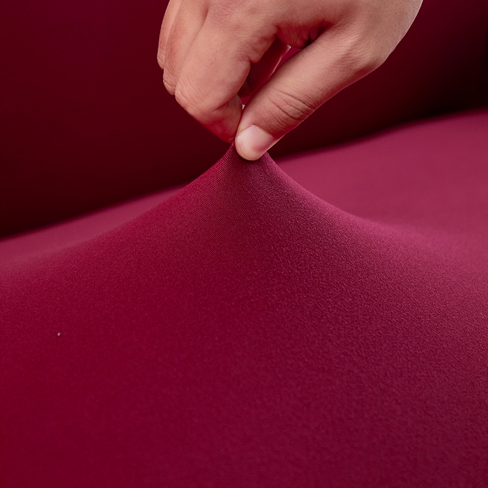 91家纺网 家纺一手货源 找家纺 共鸣沙发套 新款牛奶丝覆膜防水纯色系列沙发套 酒红色