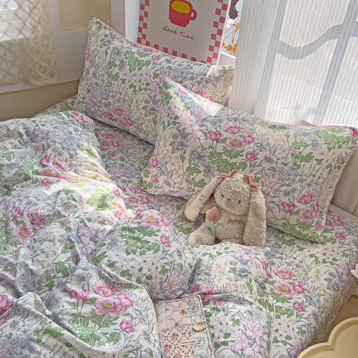 91家纺网 家纺一手货源 找家纺 棉生活家纺 2025新款ins全棉小清新系列四件套 丝丝花香