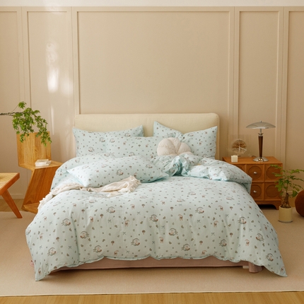 瑞米家居 2024新款亲肤舒适A类双层纱四件套 花园小兔