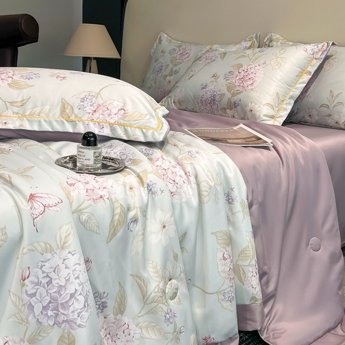 91家纺网 家纺一手货源 找家纺 佳品居 2025新款直播水洗天丝夏被冰丝夏凉被空调被四件套 绣球