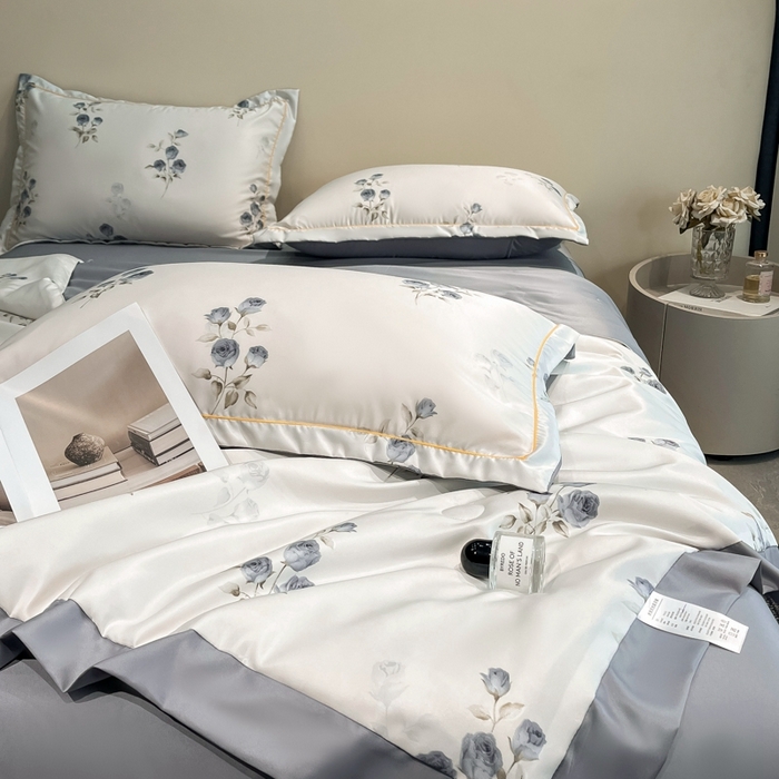 91家纺网 家纺一手货源 找家纺 佳品居 2025新款直播水洗天丝夏被冰丝夏凉被空调被四件套 可可