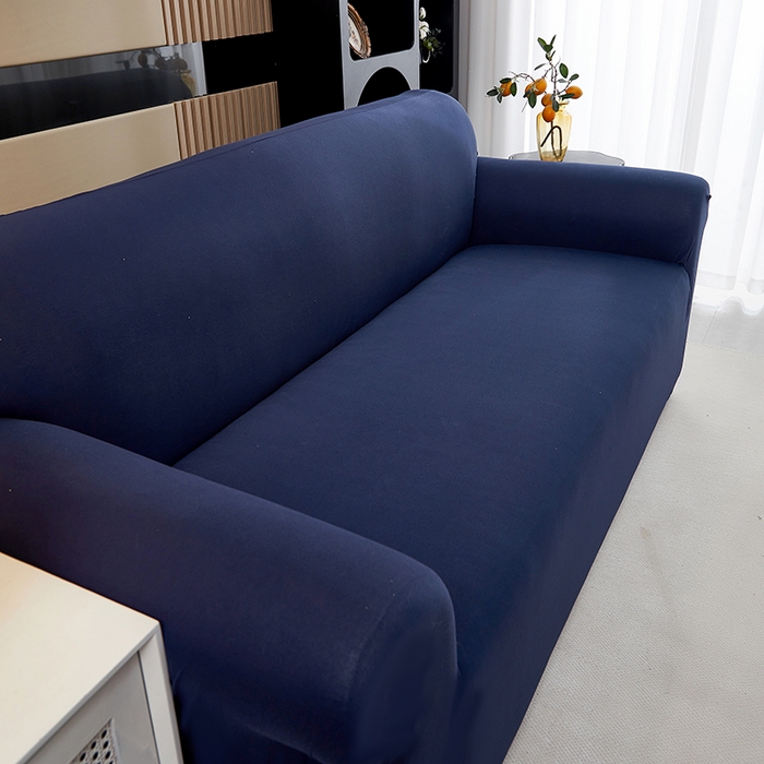 91家纺网 家纺一手货源 找家纺 共鸣沙发套 新款牛奶丝覆膜防水纯色系列沙发套 藏蓝色