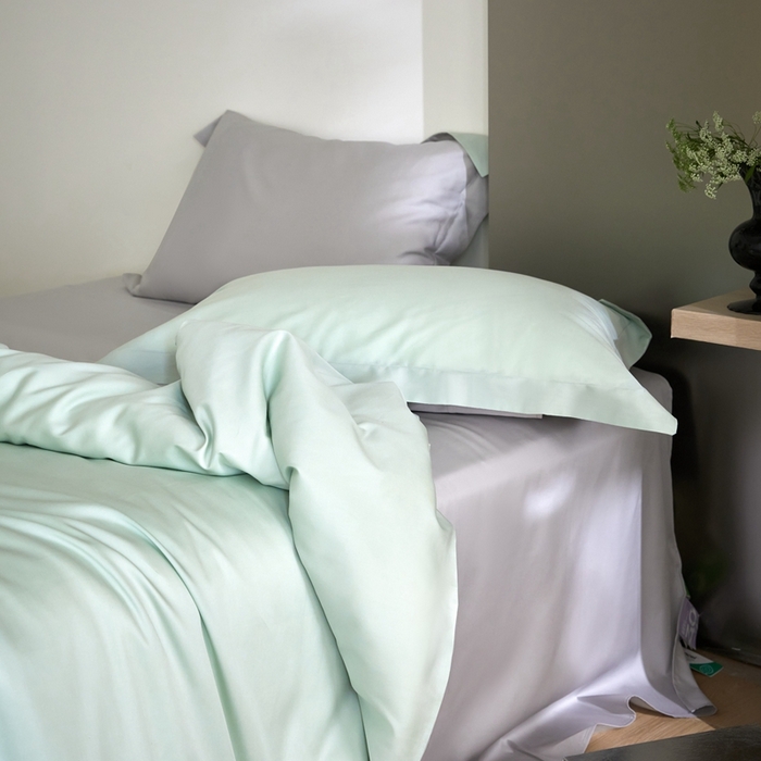 91家纺网 家纺一手货源 找家纺 金奇达2025新款【可芙】-轻氧水光天丝棉四件套（标准号全网控价（折后券后）不低于238元） 可芙-绿+灰