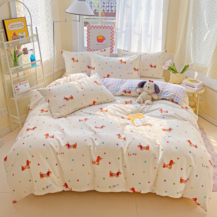 91家纺网 家纺一手货源 找家纺 棉生活家纺 2025新款ins全棉小清新系列四件套 狗狗联盟