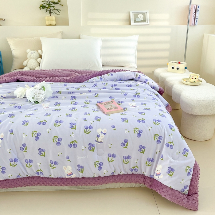 91家纺网 家纺一手货源 找家纺 爱宝被业 2025新款豆豆夏被 郁金香兔