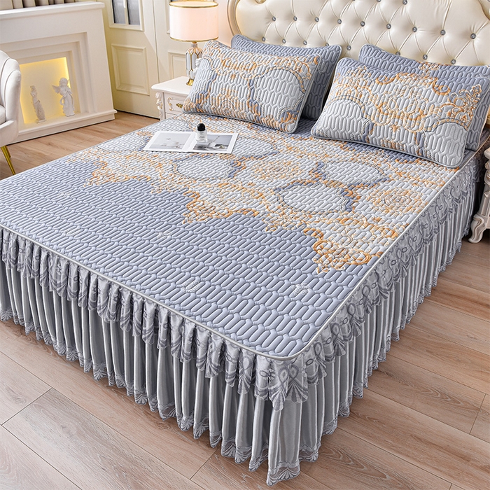 91家纺网 家纺一手货源 找家纺 诺梵 2025新款可拆卸乳胶凉席三件套床裙款 克拉恋人