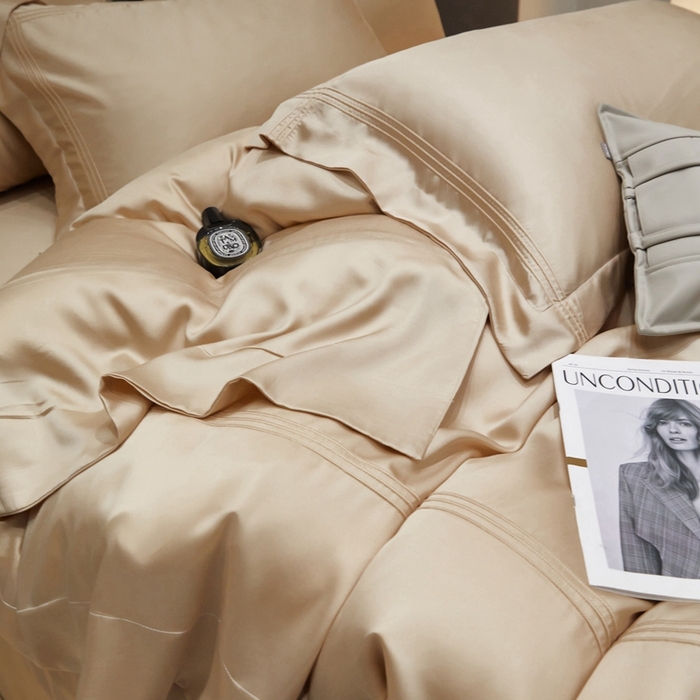 91家纺网 家纺一手货源 找家纺 金奇达2025新款茧养莱赛尔四件套-CR埋绳（标准号全网控价（折后券后）不低于258元） 象牙黄