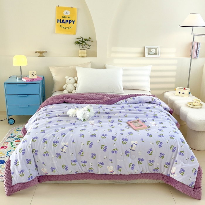 91家纺网 家纺一手货源 找家纺 爱宝被业 2025新款豆豆夏被 郁金香兔