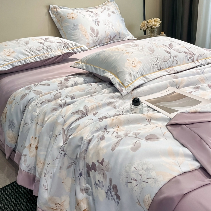 91家纺网 家纺一手货源 找家纺 佳品居 2025新款直播水洗天丝夏被冰丝夏凉被空调被四件套 羽叶