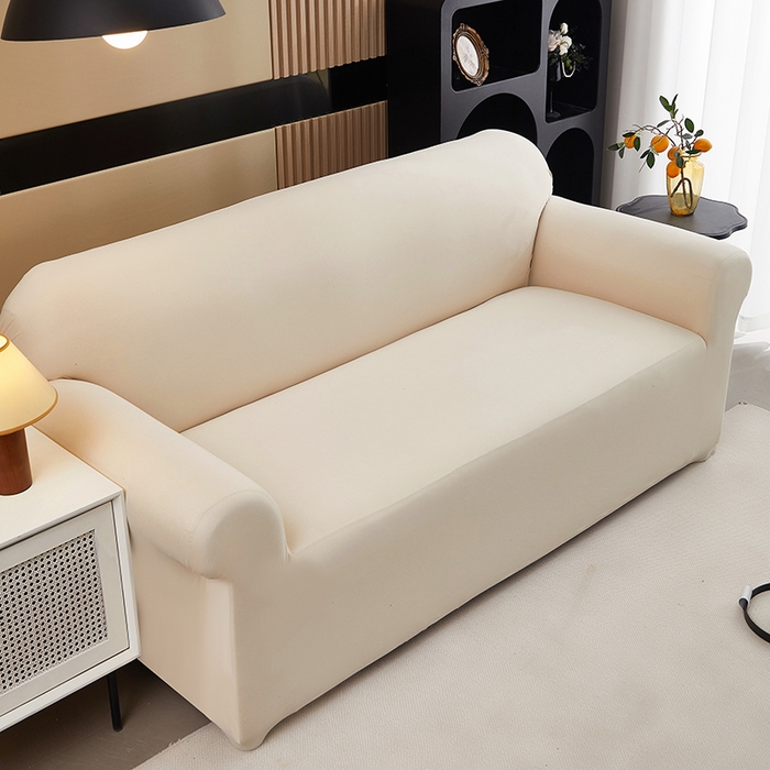 91家纺网 家纺一手货源 找家纺 共鸣沙发套 新款牛奶丝覆膜防水纯色系列沙发套 象牙白