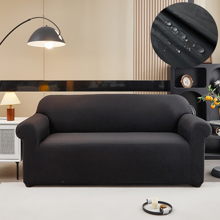 91家纺网 家纺一手货源 找家纺 共鸣沙发套 新款牛奶丝覆膜防水纯色系列沙发套 黑色