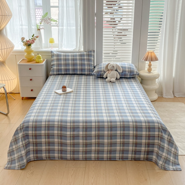 91家纺网 家纺一手货源 找家纺 米柳2025新款原棉老粗布凉席系列 蓝小格