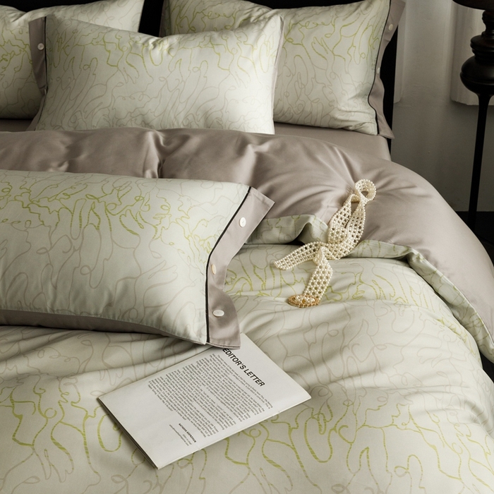 91家纺网 家纺一手货源 找家纺 金奇达2025新款【浮光半夏】-茧养莱赛尔四件套（标准号全网控价（折后券后）不低于258元） 安然绿