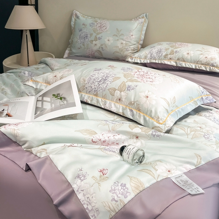 91家纺网 家纺一手货源 找家纺 佳品居 2025新款直播水洗天丝夏被冰丝夏凉被空调被四件套 绣球