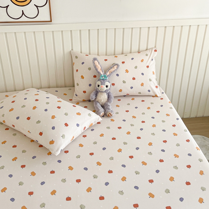 91家纺网 家纺一手货源 找家纺 芯元素 2025新款针织双层纱印花床笠 小南瓜