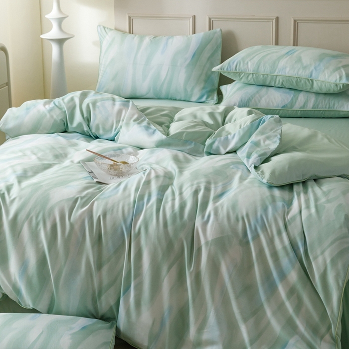 91家纺网 家纺一手货源 找家纺 金奇达2025新款【格林】-轻氧水光莱赛尔四件套（标准号全网控价（折后券后）不低于268元） 格林-水绿