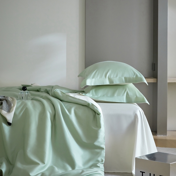 91家纺网 家纺一手货源 找家纺 金奇达2025新款【可芙】-轻氧水光天丝棉四件套（标准号全网控价（折后券后）不低于238元） 可芙-绿+白