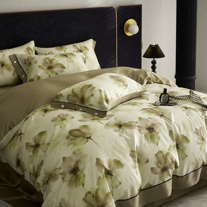 91家纺网 家纺一手货源 找家纺 金奇达2025新款【浮光花漾】-茧养莱赛尔四件套（标准号全网控价（折后券后）不低于258元） 南栀-古绿