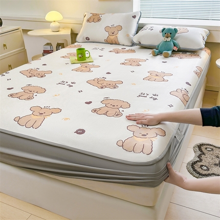 雯豆家纺 2025夏季新品冰藤印花床笠三件套加厚冰丝软藤席小清新印花床罩单件 冰藤席-床笠款-阳光狗