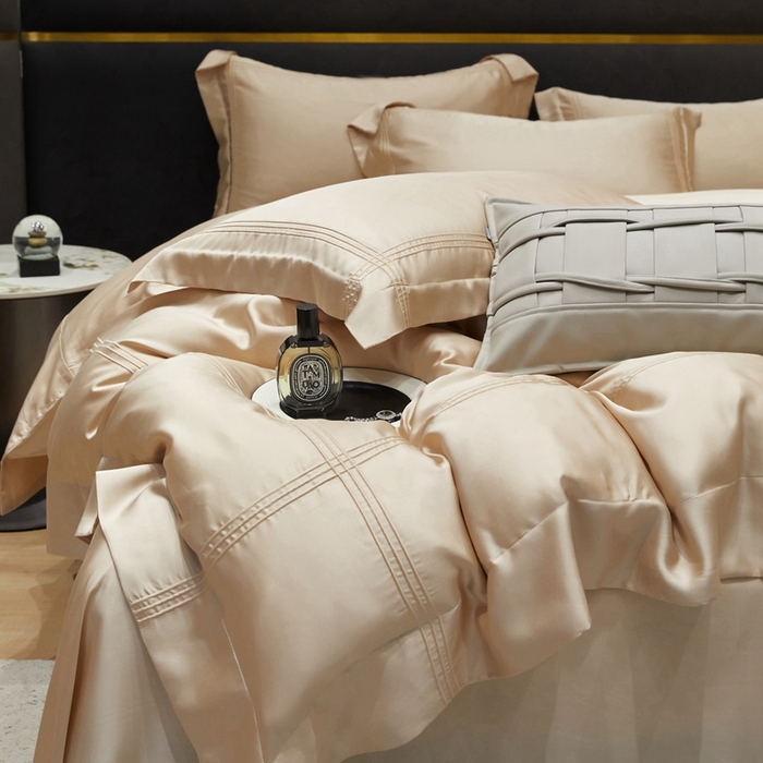 91家纺网 家纺一手货源 找家纺 金奇达2025新款茧养莱赛尔四件套-CR埋绳（标准号全网控价（折后券后）不低于258元） 象牙黄