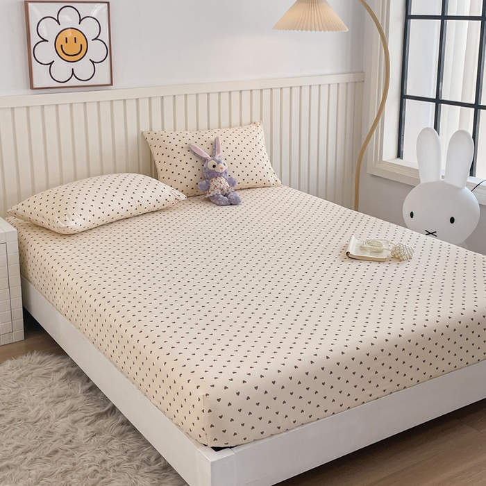 91家纺网 家纺一手货源 找家纺 芯元素 2025新款针织双层纱印花床笠 甜心-咖