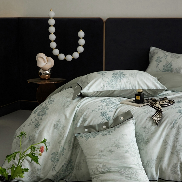91家纺网 家纺一手货源 找家纺 金奇达2025新款【浮光花漾】-茧养莱赛尔四件套（标准号全网控价（折后券后）不低于258元） 林下风致-蓝