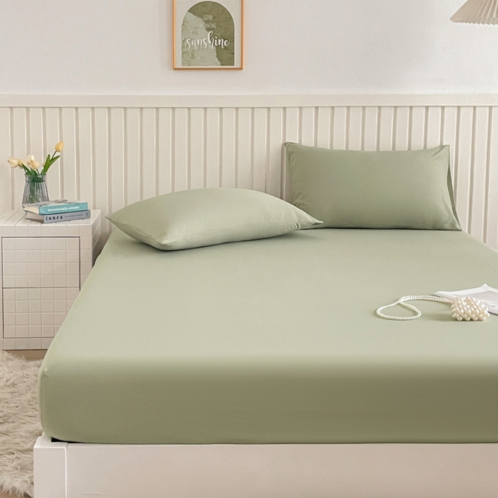 91家纺网 家纺一手货源 找家纺 芯元素 2025新款针织双层纱印花床笠 薄荷绿