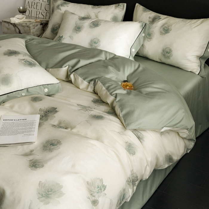 91家纺网 家纺一手货源 找家纺 金奇达2025新款【浮光半夏】-茧养莱赛尔四件套（标准号全网控价（折后券后）不低于258元） 满庭芳-松绿