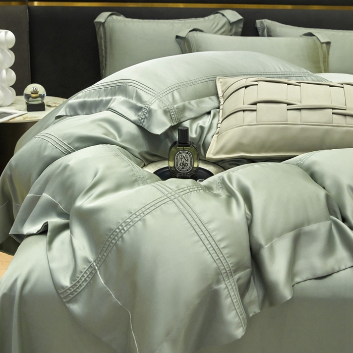 91家纺网 家纺一手货源 找家纺 金奇达2025新款茧养莱赛尔四件套-CR埋绳（标准号全网控价（折后券后）不低于258元） 云溪绿