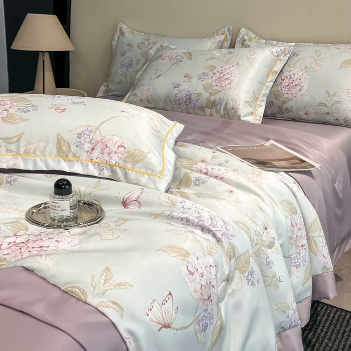 91家纺网 家纺一手货源 找家纺 佳品居 2025新款直播水洗天丝夏被冰丝夏凉被空调被四件套 绣球