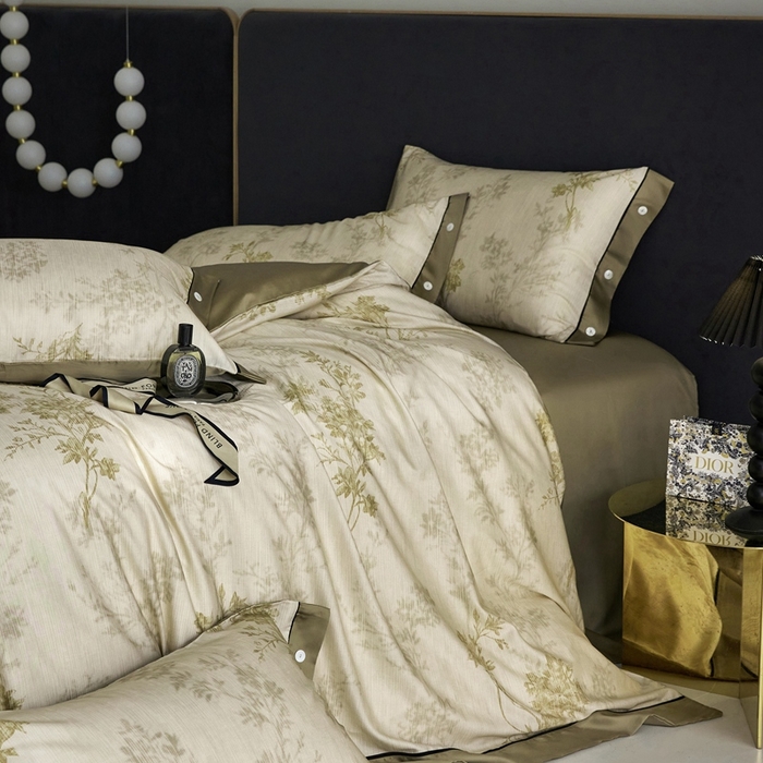 91家纺网 家纺一手货源 找家纺 金奇达2025新款【浮光花漾】-茧养莱赛尔四件套（标准号全网控价（折后券后）不低于258元） 林下风致-绿