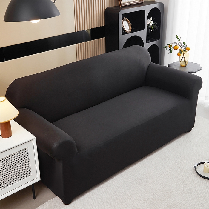 91家纺网 家纺一手货源 找家纺 共鸣沙发套 新款牛奶丝覆膜防水纯色系列沙发套 黑色