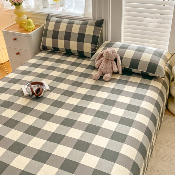 91家纺网 家纺一手货源 找家纺 米柳2025新款原棉老粗布凉席系列 灰白大格