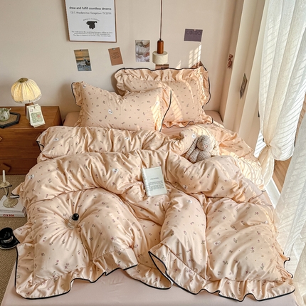 麦瑞家纺 2025新款A类韩版花边针织双层纱四件套 晨夕