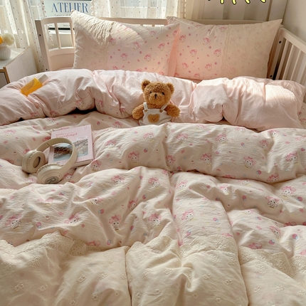 91家纺网 家纺一手货源 找家纺 （总）顾里2025新款蕾丝花边云感双层纱套件四件套