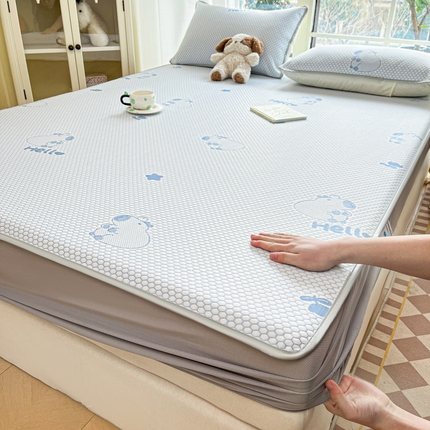 卡伦2025新款凉感丝凉豆豆凉席床笠提花系列 凉豆豆-卡皮巴拉蓝