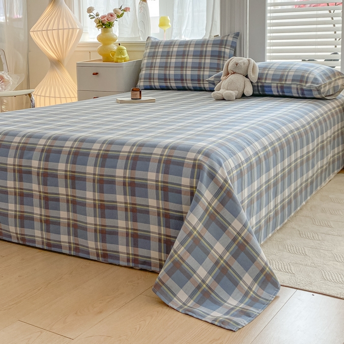 91家纺网 家纺一手货源 找家纺 米柳2025新款原棉老粗布凉席系列 蓝小格