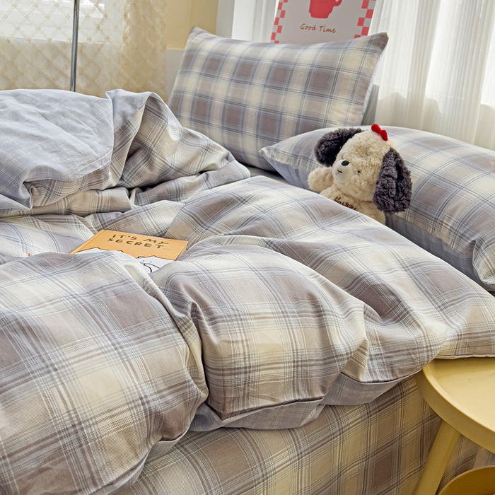 91家纺网 家纺一手货源 找家纺 棉生活家纺 2025新款ins全棉小清新系列四件套 摩卡条纹