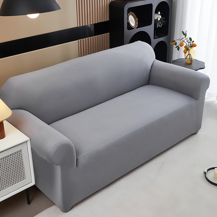 91家纺网 家纺一手货源 找家纺 共鸣沙发套 新款牛奶丝覆膜防水纯色系列沙发套 浅灰色