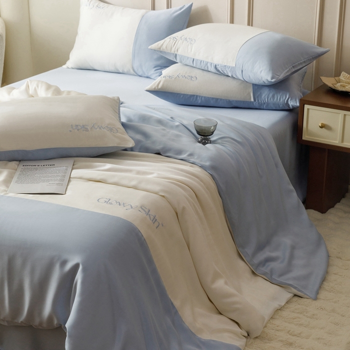 91家纺网 家纺一手货源 找家纺 金奇达2025新款【黛拉】-茧养莱赛尔四件套（标准号全网控价（折后券后）不低于228元） 黛拉-海风蓝