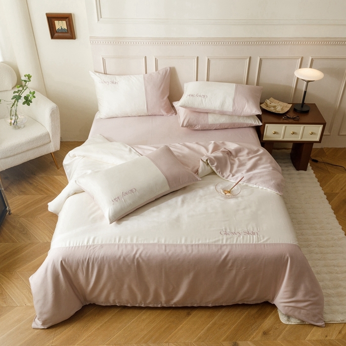 91家纺网 家纺一手货源 找家纺 金奇达2025新款【黛拉】-茧养莱赛尔四件套（标准号全网控价（折后券后）不低于228元） 黛拉-香草粉