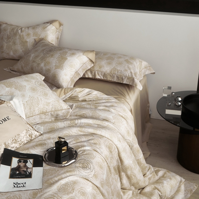 91家纺网 家纺一手货源 找家纺 金奇达2025新款【 巴赫之音】-茧养莱赛尔四件套（标准号全网控价（折后券后）不低于258元） 卡洛琳-香槟