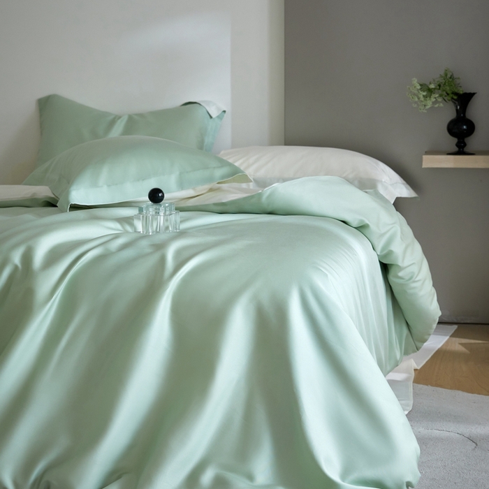 91家纺网 家纺一手货源 找家纺 金奇达2025新款【可芙】-轻氧水光天丝棉四件套（标准号全网控价（折后券后）不低于238元） 可芙-绿+白