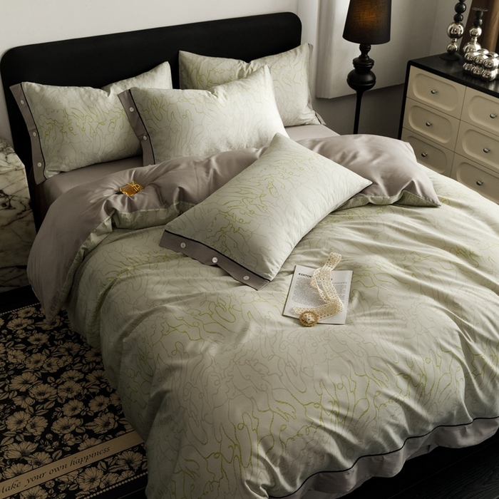 91家纺网 家纺一手货源 找家纺 金奇达2025新款【浮光半夏】-茧养莱赛尔四件套（标准号全网控价（折后券后）不低于258元） 安然绿