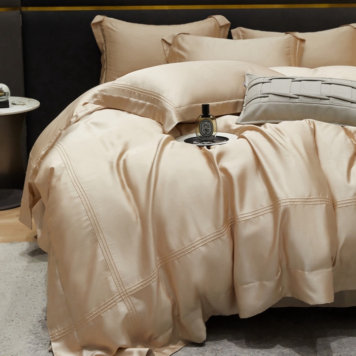 91家纺网 家纺一手货源 找家纺 金奇达2025新款茧养莱赛尔四件套-CR埋绳（标准号全网控价（折后券后）不低于258元） 象牙黄