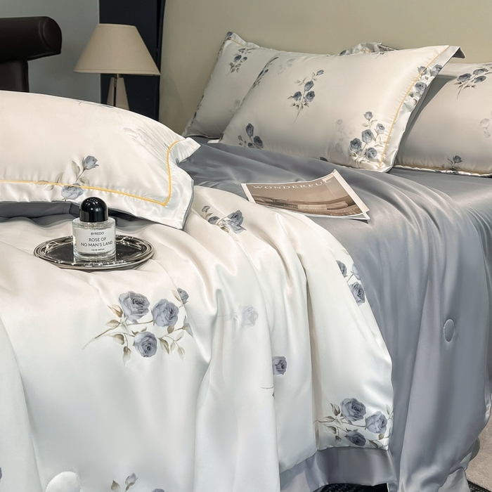 91家纺网 家纺一手货源 找家纺 佳品居 2025新款直播水洗天丝夏被冰丝夏凉被空调被四件套 可可