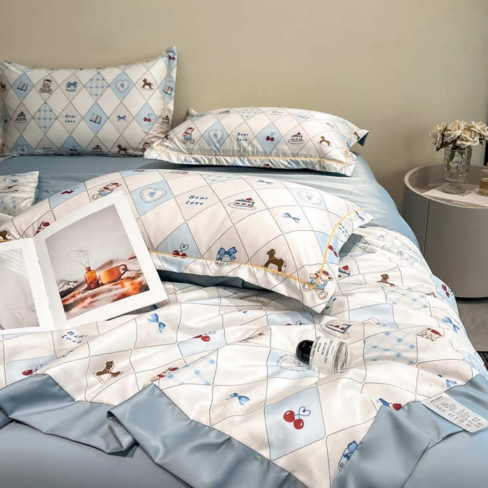 91家纺网 家纺一手货源 找家纺 佳品居 2025新款直播水洗天丝夏被冰丝夏凉被空调被四件套 熊先生