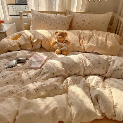 91家纺网 家纺一手货源 找家纺 （总）顾里2025新款蕾丝花边云感双层纱套件四件套