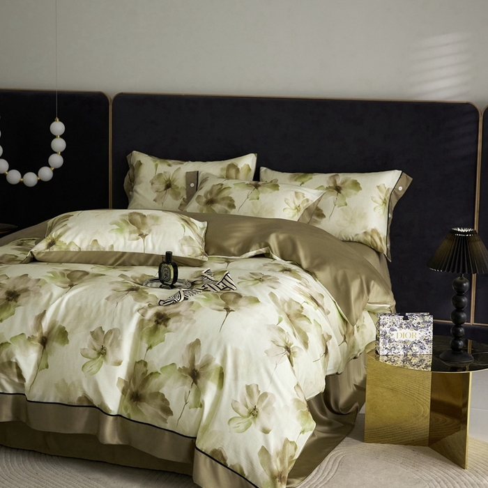 91家纺网 家纺一手货源 找家纺 金奇达2025新款【浮光花漾】-茧养莱赛尔四件套（标准号全网控价（折后券后）不低于258元） 南栀-古绿