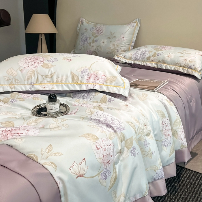 91家纺网 家纺一手货源 找家纺 佳品居 2025新款直播水洗天丝夏被冰丝夏凉被空调被四件套 绣球